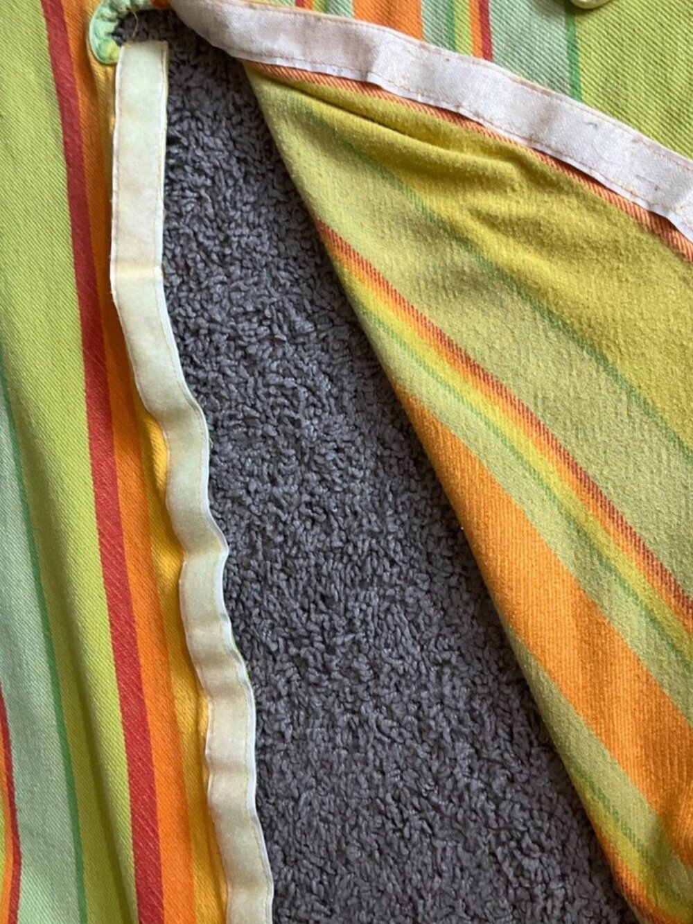 VTG MCM Cotton Park Cottage Striped Cotton Outdoor Round Tablecloth Umbrella Hol - Picture 10 of 13